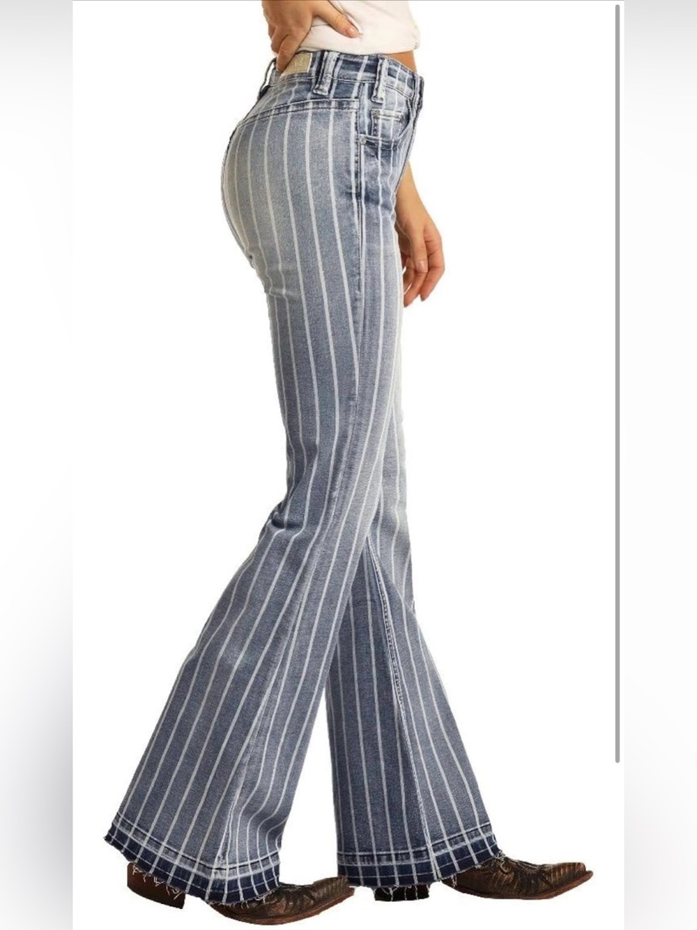 NEW ROCK & ROLL DENIM HIGH RISE EXTRA STRETCH
STRIPED TROUSER FLARE JEANS 29x32 - Picture 2 of 16